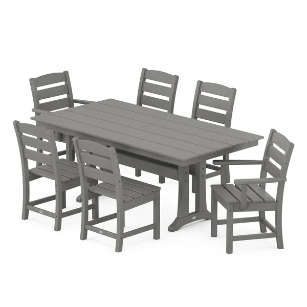 POLYWOOD Lakeside 7-Piece Farmhouse Trestle Dining Set - Slate Grey