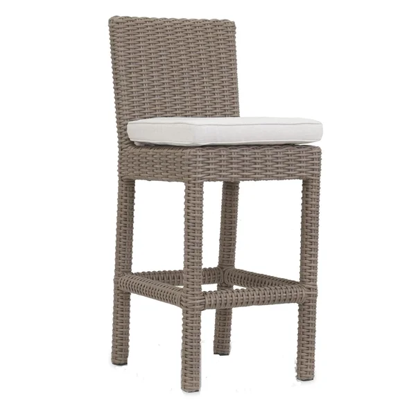 Coronado Wicker Patio Bar Stool W/ Sunbrella Canvas Flax Cushion By Sunset West