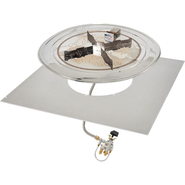 The Outdoor GreatRoom Company Crystal Fire Plus 36 Inch Flat Square 105,000 BTU Propane Fire Pit Burner Kit  - Stainless Steel