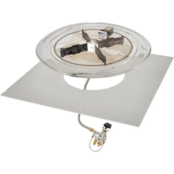 The Outdoor GreatRoom Company Crystal Fire Plus 36 Inch Flat Square 105,000 BTU Propane Fire Pit Burner Kit - Stainless Steel