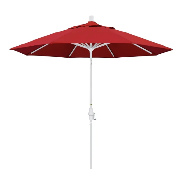 California Umbrella 9 Ft. Octagonal Aluminum Collar Tilt Patio Umbrella W/ Crank Lift & Aluminum Ribs - Matted White Frame / Sunbrella Canvas Jockey Red Canopy