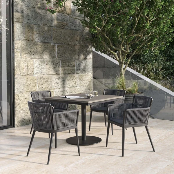 Nette 5 Pc Olefin Rope & Aluminum Dining Set W/ Vintage Tekwood Top in Carbon/Pewter By Oxford Garden