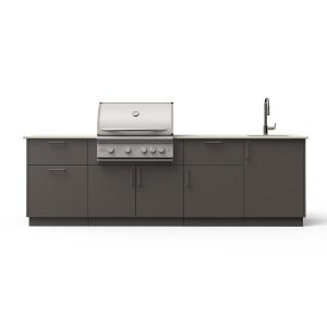 Blaze Sunset 10-Ft Outdoor Kitchen Island w/ 32-Inch LTE+ Natural Gas Grill, Sink in Gunmetal w/ Aeris Countertop