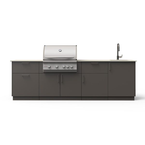 Blaze Sunset 10-Ft Outdoor Kitchen Island w/ 32-Inch LTE+ Natural Gas Grill, Sink in Gunmetal w/ Aeris Countertop