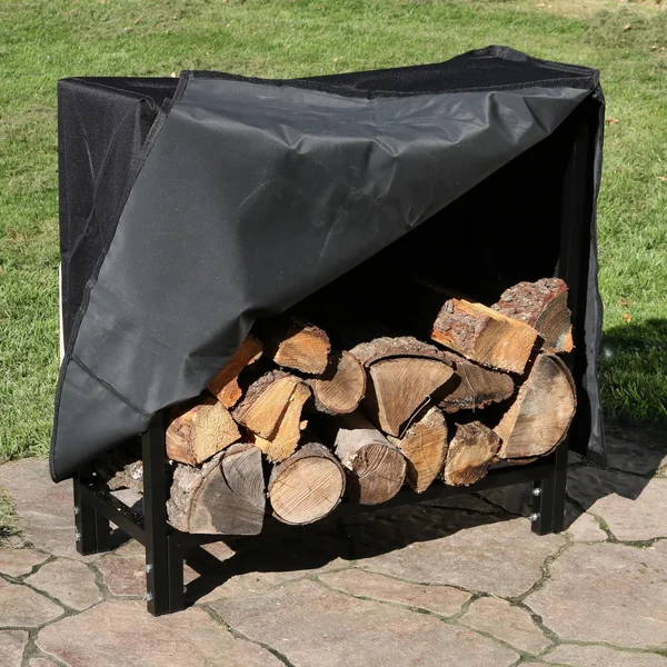 Ultimate Patio Black Steel Firewood Log Rack & Cover - 30-Inch