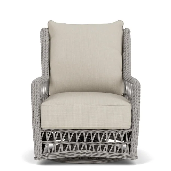 Mackinac Wicker High Back Swivel Glider Club Chair in Putty/Fife Fog by Lloyd Flanders