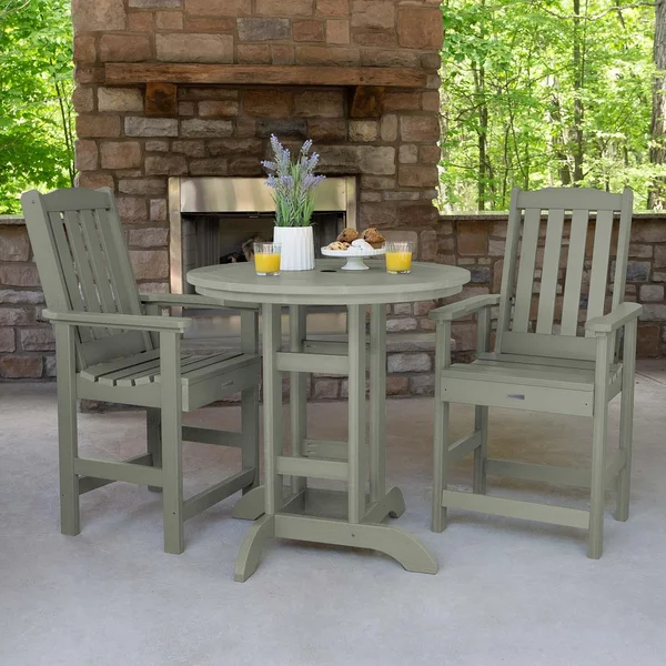 Hart Lane 3 Pc Recycled Plastic Round Counter Dining Set in Eucalyptus by Lakeview Outdoor Designs