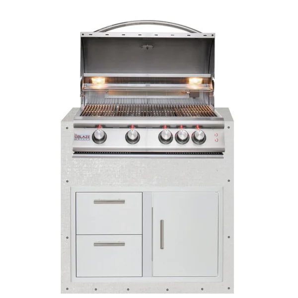 BBQGuys Signature 36-Inch Ready for Finish Outdoor Kitchen Module w/ Blaze LTE 32-Inch Propane Grill & Double Drawer & Door Combo