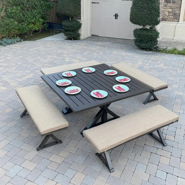 Brooklyn 5 Pc Aluminum Dining Set w/ 59 Inch Square Table in Multi Brown/Sesame by Darlee