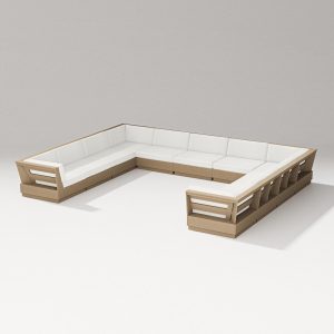 Elevate 9 Person U-shaped Recycled Plastic Sectional Sofa in Vintage Sahara/Natural Linen By PW Designer Series