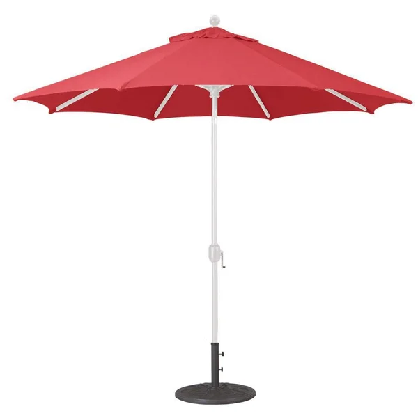 Galtech 9 Ft. Octagonal Aluminum Patio Market Umbrella W/ Crank Lift And Deluxe Auto Tilt - White Frame W/ Sunbrella Canvas Jockey Red Canopy