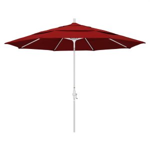 California Umbrella 11 Ft. Octagonal Aluminum Collar Tilt Patio Umbrella W/ Crank Lift & Aluminum Ribs - Matted White Frame / Sunbrella Canvas Jockey Red Canopy