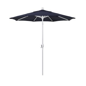 California Umbrella 7.5 Ft. Octagonal Aluminum Push Button Tilt Patio Umbrella W/ Crank Lift & Aluminum Ribs - Matted White Frame / Sunbrella Canvas Navy Canopy