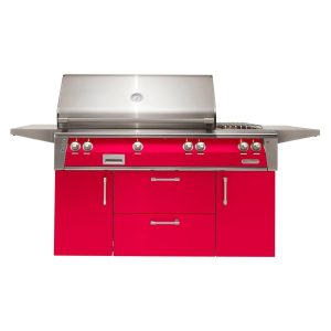 Alfresco ALXE 56-Inch Freestanding Natural Gas Deluxe Grill With Rotisserie And Side Burner in Raspberry Red - ALXE-56C-NG-S3027