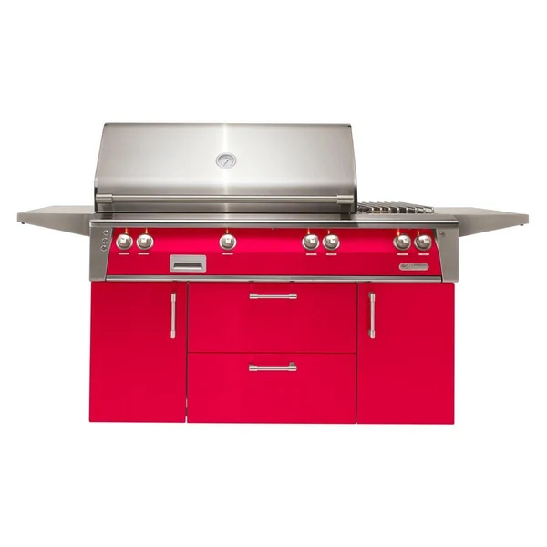 Alfresco ALXE 56-Inch Freestanding Propane Deluxe Grill With Rotisserie And Side Burner in Raspberry Red - ALXE-56C-LP-S3027