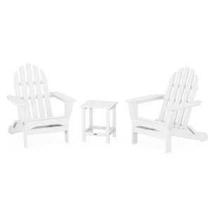 Classic Adirondack 3 Pc Recycled Plastic Seating Set w/ Long Island End Table in White by POLYWOOD