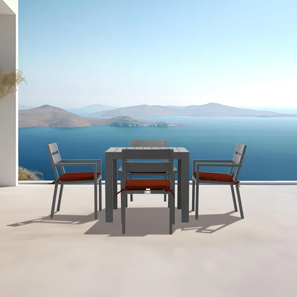 Calm Bay Classic 5 Pc Square Aluminum Dining Set in Slate/Canvas Henna by Lakeview Outdoor Designs