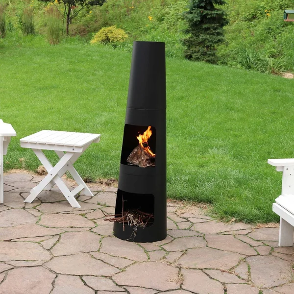 Ultimate Patio 49-Inch Steel Wood Burning Chiminea w/ Built-In Log Storage - Black