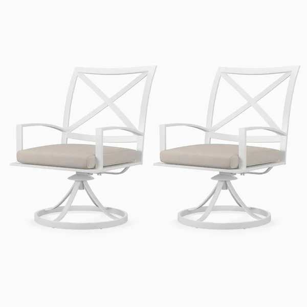 Bristol 2 Piece Aluminum Swivel Patio Dining Chair Set W/ Sunbrella Canvas Flax Self Welt Cushions By Sunset West