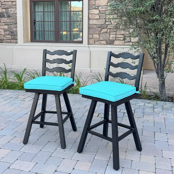 Aspen 2 Pc Aluminum Swivel Counter Height Bar Stool Set in Blue/Dark Brown by Darlee