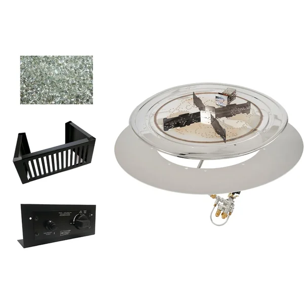 The Outdoor GreatRoom Company Crystal Fire Plus 42 Inch DIY Flat Round 105,000 BTU Propane Fire Pit Burner Kit - Stainless Steel