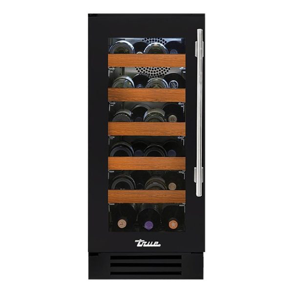 True 15 Inch 23 Bottle Left Hinge Glass Door Outdoor Wine Cabinet - Matte Black w/ Stainless Steel Handle - TWC-15-L-OG-C~DSK-027-H04