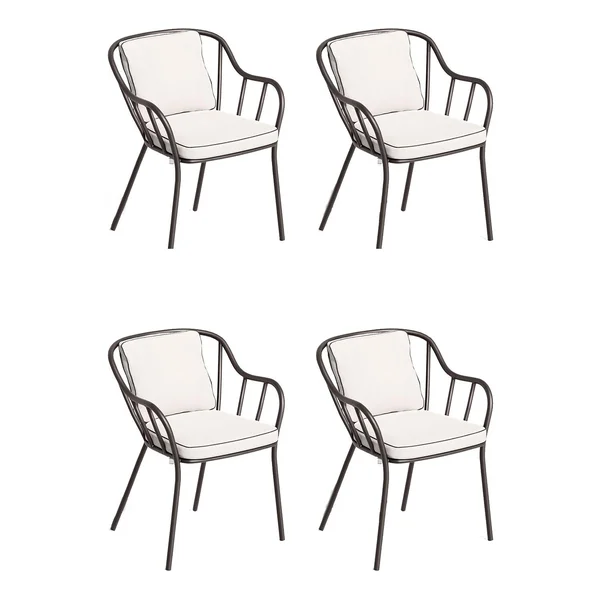 Malti 4 Pc Aluminum Dining Arm Chair in Carbon/Bliss Linen By Oxford Garden