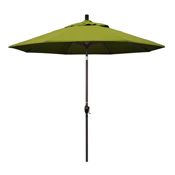 California Umbrella 9 Ft. Octagonal Aluminum Push Button Tilt Patio Umbrella W/ Crank Lift & Aluminum Ribs - Bronze Frame / Olefin Kiwi Canopy