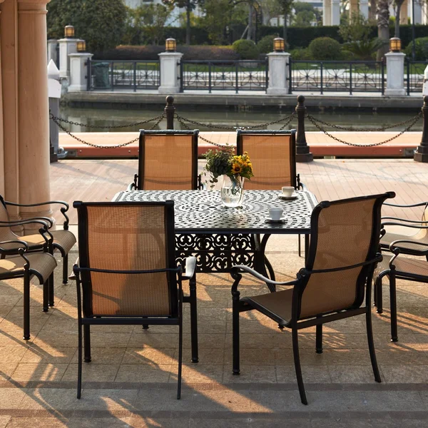 Monterey 9 Pc Cast Aluminum Dining Set w/ 60 Inch Square Series 60 Table in Antique Bronze/Sesame by Darlee