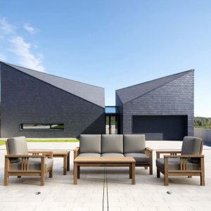 Sawgrass Bay 5 Pc Teak Seating Set w/ Side Table in Cast Slate by Lakeview Outdoor Designs