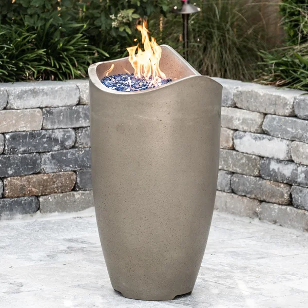 Wave 20 Inch Round GFRC Natural Gas Fire Urn in Smoke by American Fyre Designs