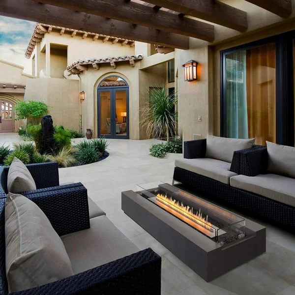 Cosmo 50 Inch Rectangular Concrete Ethanol Fire Pit Table in Black by EcoSmart Fire