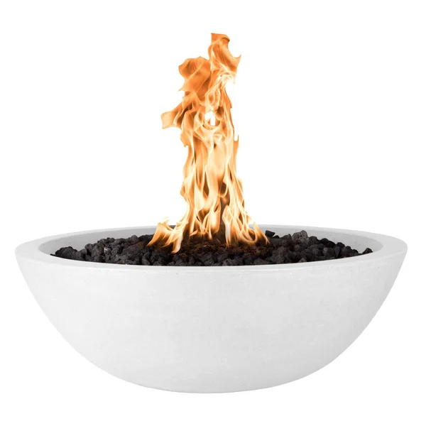 Sedona 27 Inch Round GFRC Natural Gas Fire Bowl in Limestone by The Outdoor Plus