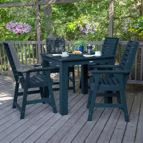 Elm Pointe 5 Pc Recycled Plastic Square Counter Height Dining Set in Federal Blue by Lakeview Outdoor Designs