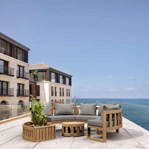 St Charles 6 Person Teak Seating Set w/ Planter in Cast Slate by Lakeview Outdoor Designs