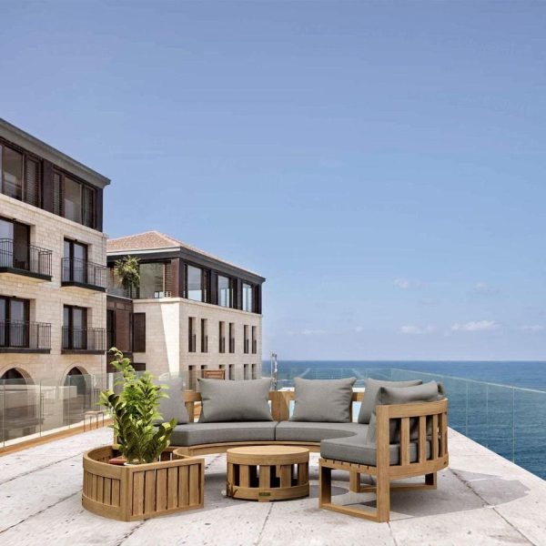 St Charles 6 Person Teak Seating Set w/ Planter in Cast Slate by Lakeview Outdoor Designs