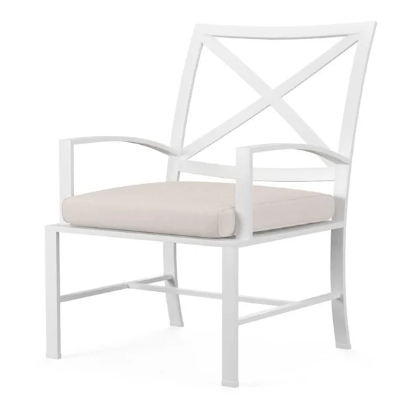 Bristol Aluminum Dining Arm Chair w/ Self Welt in White/Canvas Natural by Sunset West