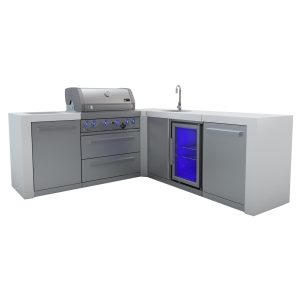 Mont Alpi 10.5 Ft L-Shaped Natural Gas Outdoor Kitchen Island w/ Side Burner & Beverage Center- MAi400-D90BEV