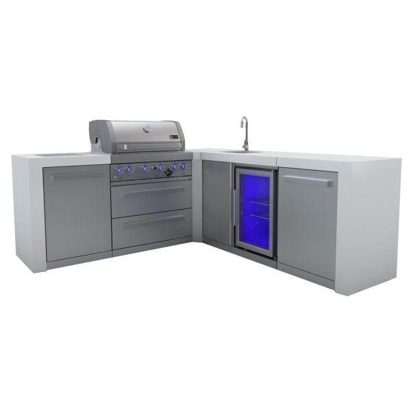 Mont Alpi 10.5 Ft L-Shaped Natural Gas Outdoor Kitchen Island w/ Side Burner & Beverage Center- MAi400-D90BEV