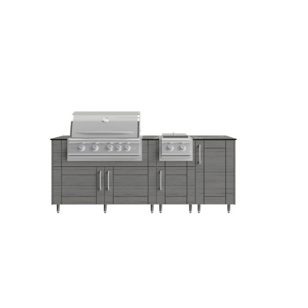 WeatherStrong Abaco 7 Ft Outdoor Kitchen Island w/ Blaze Natural Gas Grill & Side Burner in Dark Ash/Midnight Ice
