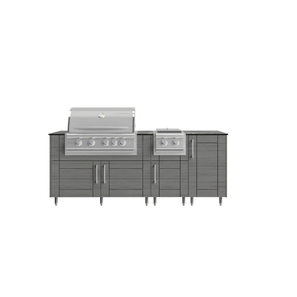 WeatherStrong Abaco 7 Ft Outdoor Kitchen Island w/ Blaze Propane Grill & Side Burner in Dark Ash/Midnight Ice
