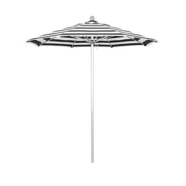 California Umbrella Venture Series 7.5 Ft Octagonal Aluminum Patio Umbrella W/ Push Lift & Fiberglass Ribs - Silver Anodized Frame / Sunbrella Cabana Classic Canopy
