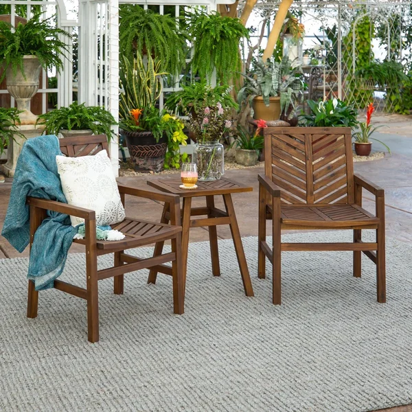 Wishlake 3 Pc Acacia Seating Set in Dark Brown by Ultimate Patio