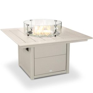 43 Inch Square Recycled Plastic Propane Fire Pit Table in Sand by POLYWOOD