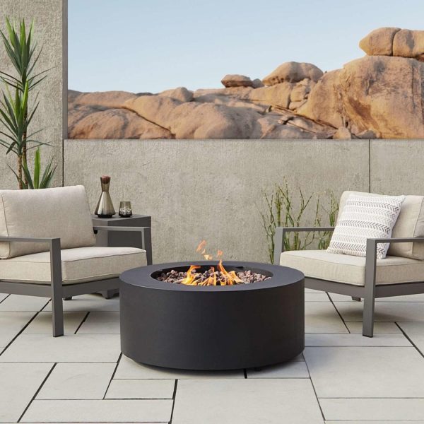 Elysian 4 Pc Powder Coated Steel Seating Set w/ 36 Inch Round Fire Pit in Black by Lakeview Outdoor Designs