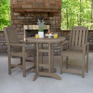Hart Lane 3 Pc Recycled Plastic Round Counter Dining Set in Woodland Brown by Lakeview Outdoor Designs
