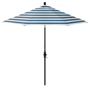 California Umbrella Golden State Series 9 Ft Octagonal Aluminum Collar Tilt Patio Umbrella W/ Crank Lift - Bronze Frame / Sunbrella Cabana Regatta Canopy