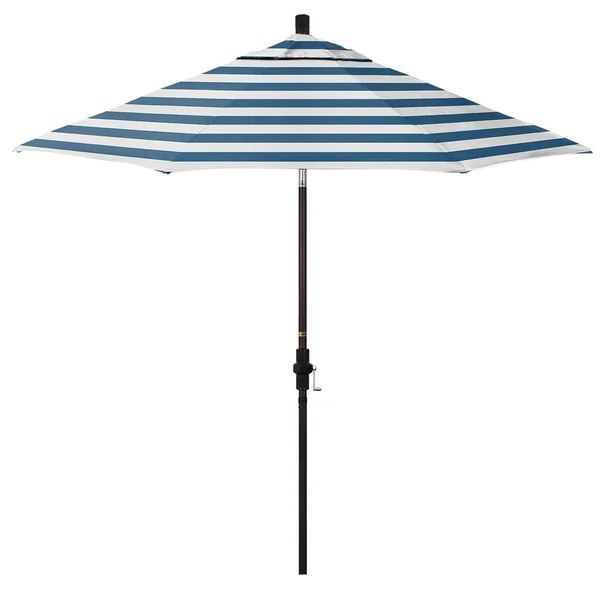 California Umbrella Golden State Series 9 Ft Octagonal Aluminum Collar Tilt Patio Umbrella W/ Crank Lift - Bronze Frame / Sunbrella Cabana Regatta Canopy