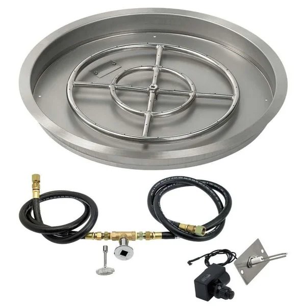 BBQGuys Signature 25 Inch Stainless Steel Round Drop-In Pan W/Spark Ignition Kit - 18 Inch Ring - Natural Gas