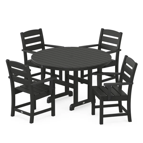 POLYWOOD Lakeside 5-Piece Round Arm Chair Dining Set - Black